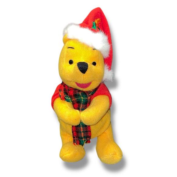 Vintage Disney Mattel Plush Winnie Pooh Santa Hat Christmas Scarf Nursery 8” - Picture 8 of 9